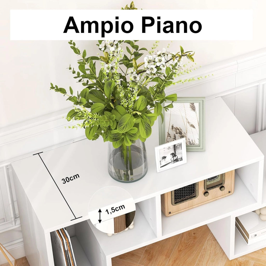 Mobile Porta TV Combinabile con Ripiani Aperti, per TV Fino a 65 Pollici, Mobile TV di Legno per Camera da Letto, Soggiorno, Capacità di Carico Massima 80 kg, 134-180 x 30 x 43 cm (Bianco)