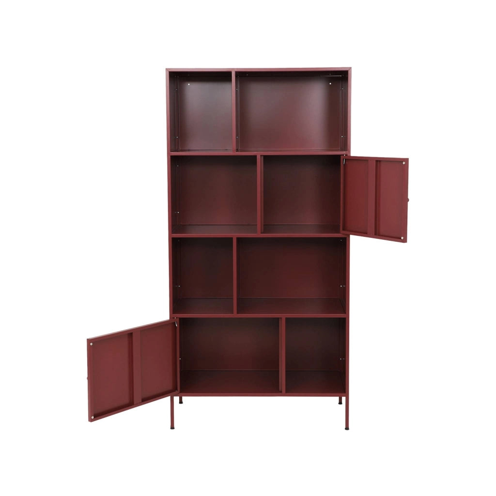 Credenza industriale in metallo con 8 scomparti, bordeaux