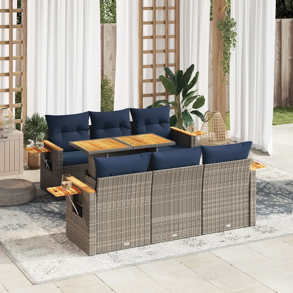 Set Divani da Giardino 7 pz con Cuscini Grigio in Polyrattan 3327561