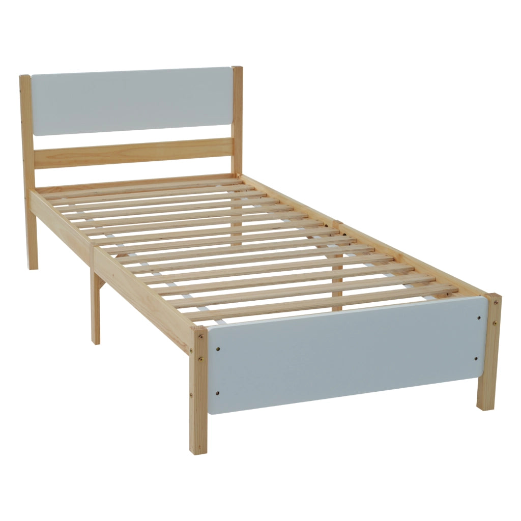 DESMIU Letto singolo 1 posto con 15 doghe e piedi centrali, 90 × 200 cm, senza materasso, in legno massello e MDF