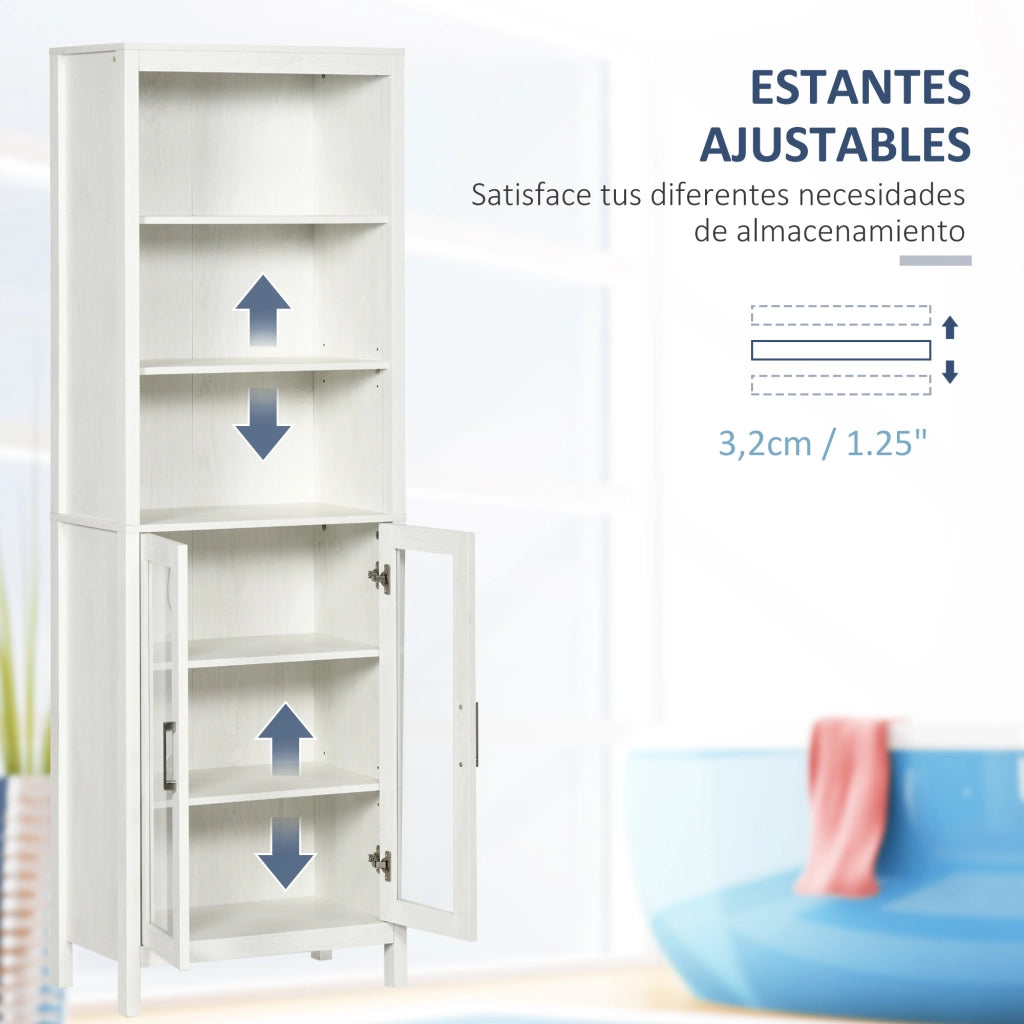 Colonna Bagno con Ante Vetro e 3 Ripiani ¨C Zephmum ¨C 53x30x162 cm Bianco