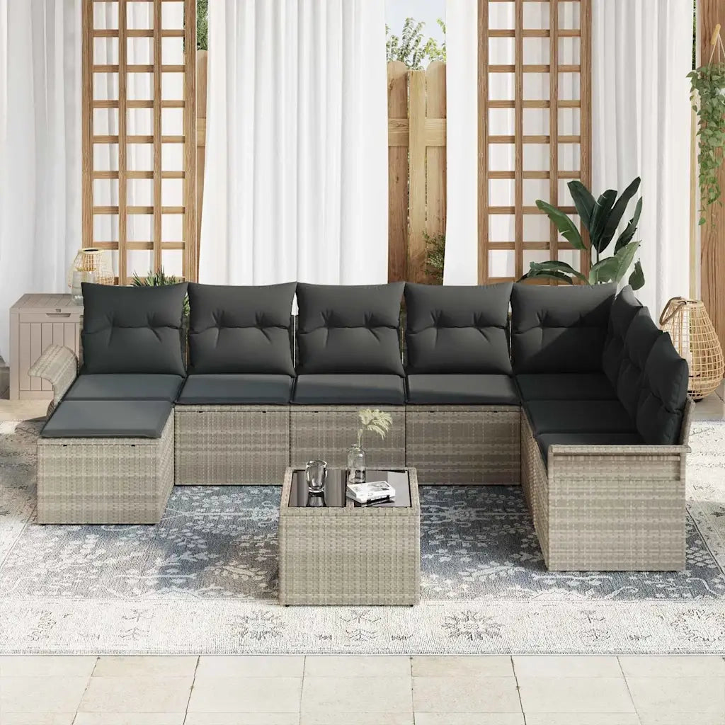 Set Divano da Giardino con cuscino 9 pcs Grigio Poly Rattan 3354161