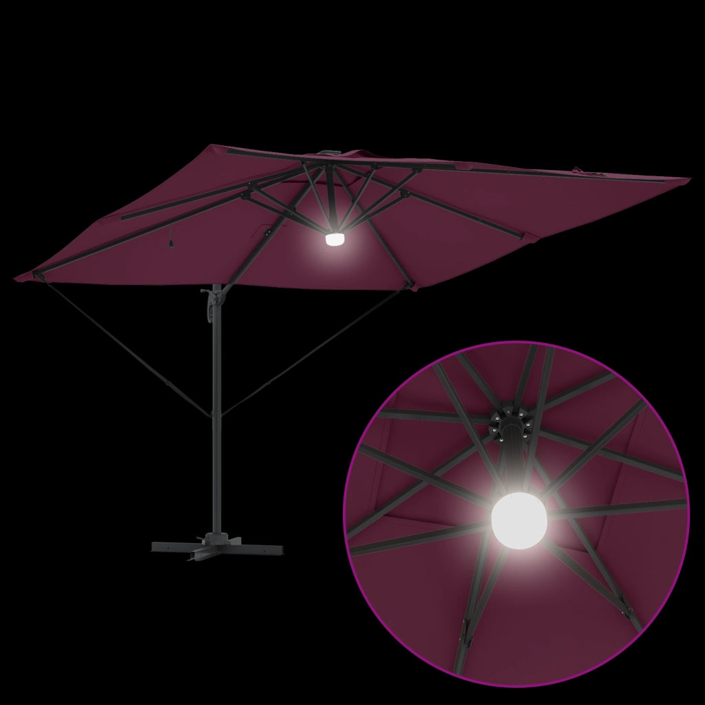 Ombrellone a sbalzo Roma con LED Borgogna 286x285x270 cm Alluminio