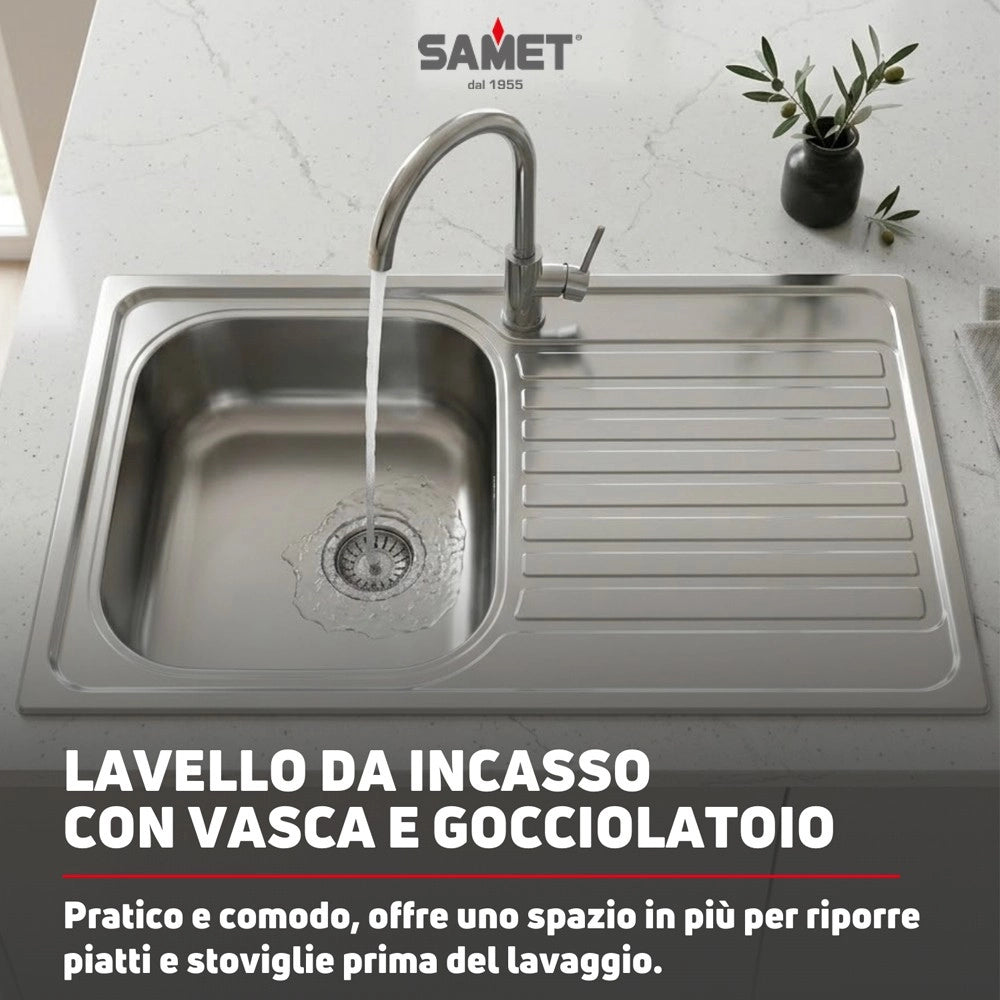 Lavello incasso cucina acciaio 79x50 cm una vasca e gocciolatoio destro Classic 273DX