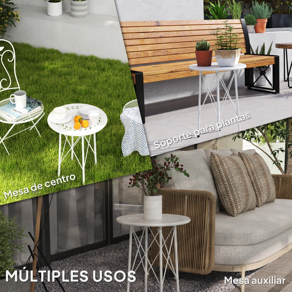Tavolo da giardino rotondo in acciaio con gambe a X ¨C zephmum ¨C bianco ?40x50cm