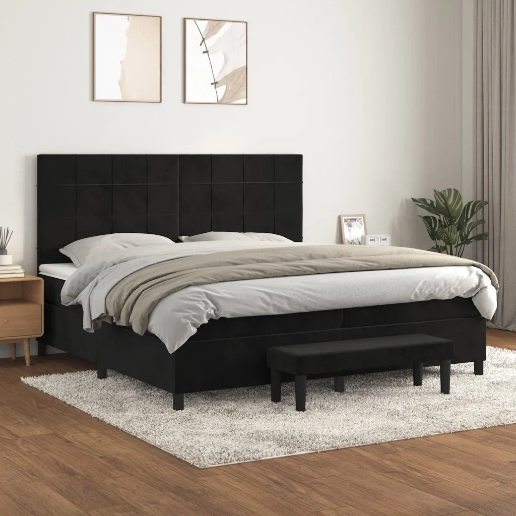 Giroletto a Molle con Materasso Nero 200x200 cm in Velluto 3137865
