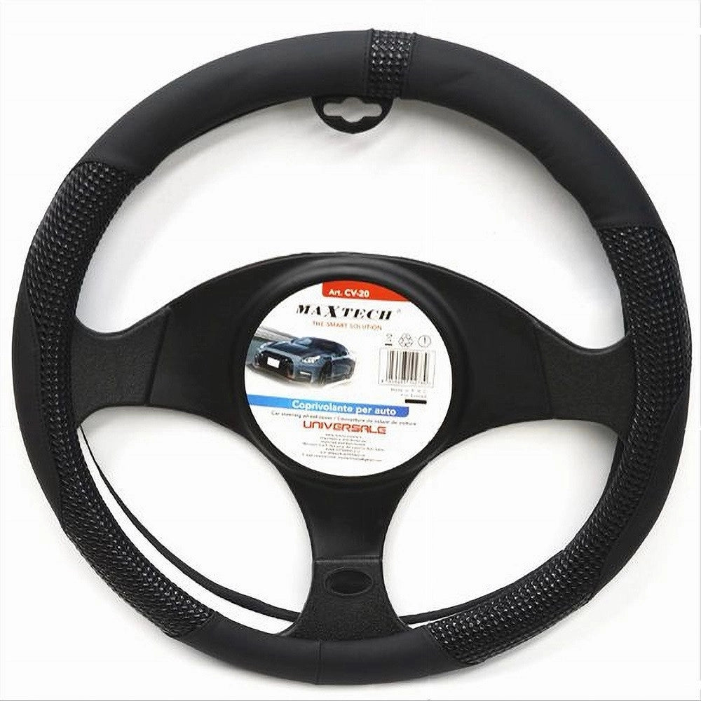 Trade Shop - Coprivolante Universale Auto Fodera Protezione Sterzo 38cm Nero Con Rilievi Cv-20 -