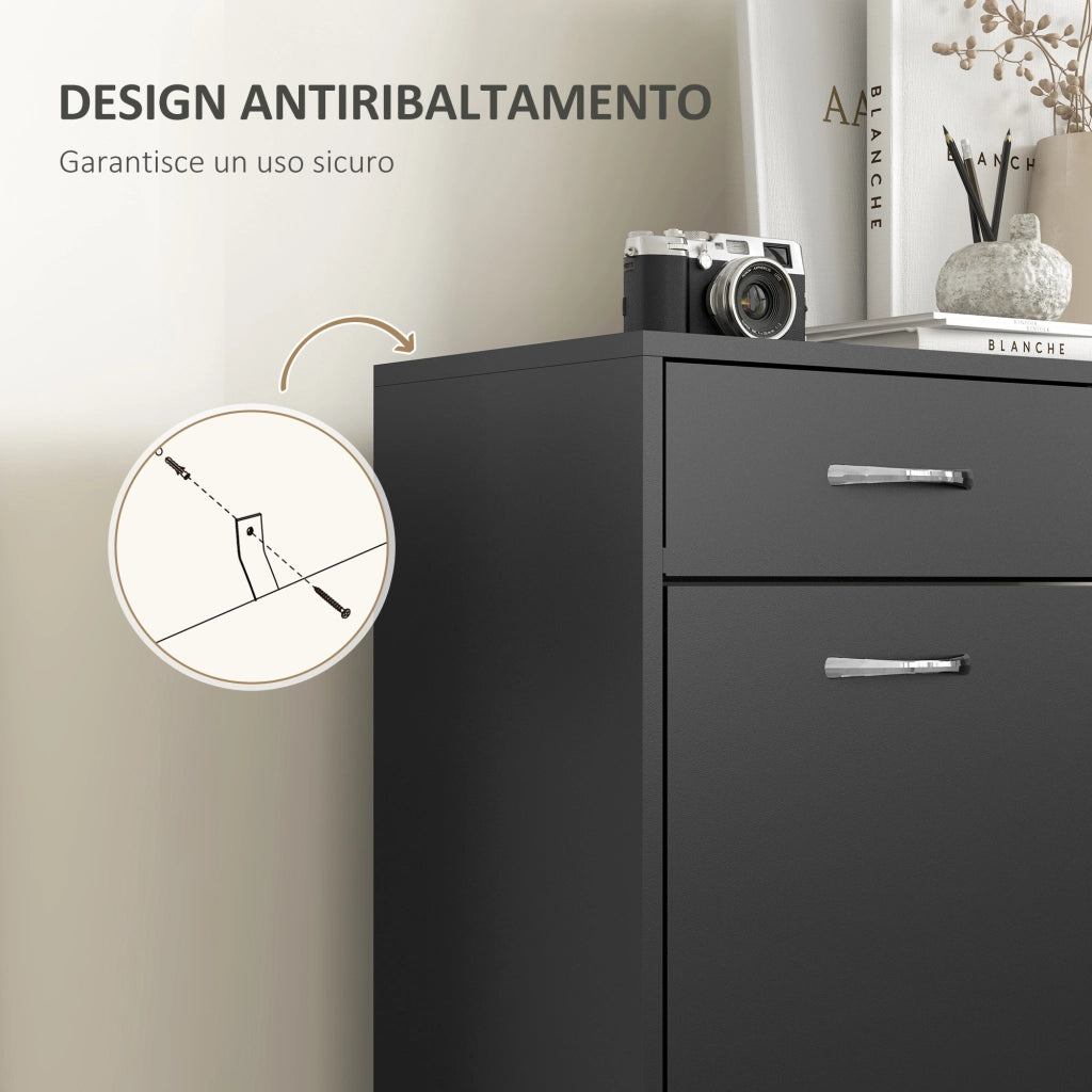 Scarpiera con 2 Cassetti e 2 Ripiani Regolabili ¨C Zephmum ¨C Legno, Nero, 80x30x91.5 cm