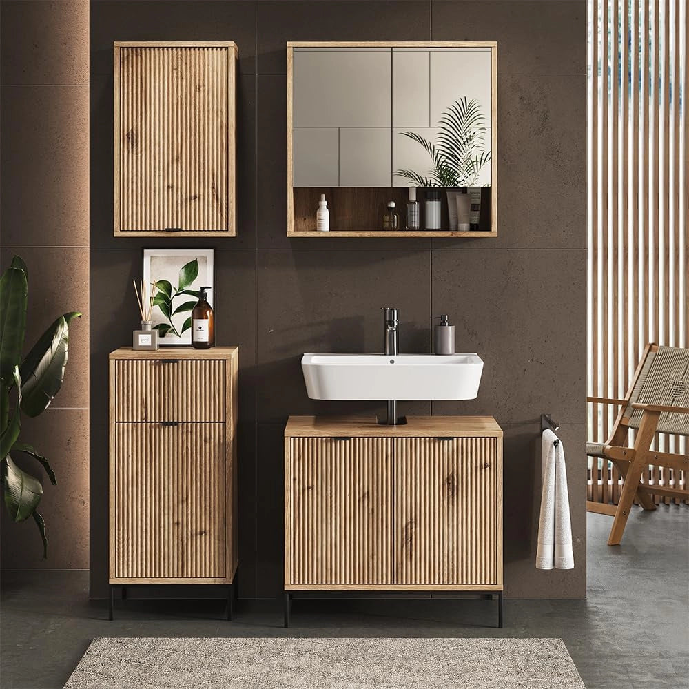 Mobile da bagno Eliza, Quercia vichinga, 40 x 65 cm con una porta, adatto per l'installazione a parete per riporre accessori da bagno