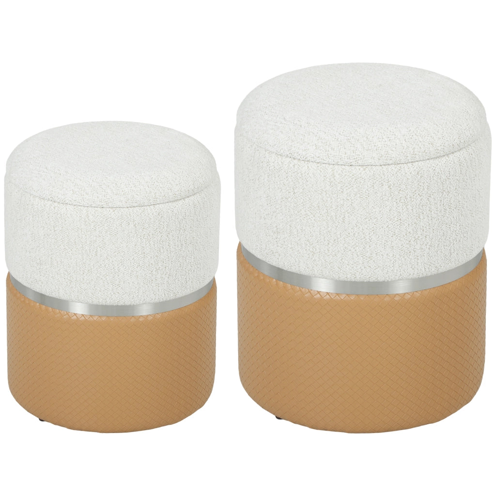 Cassettiera 2 Puff Imbottita ¨C Minimal ¨C Marrone e Crema