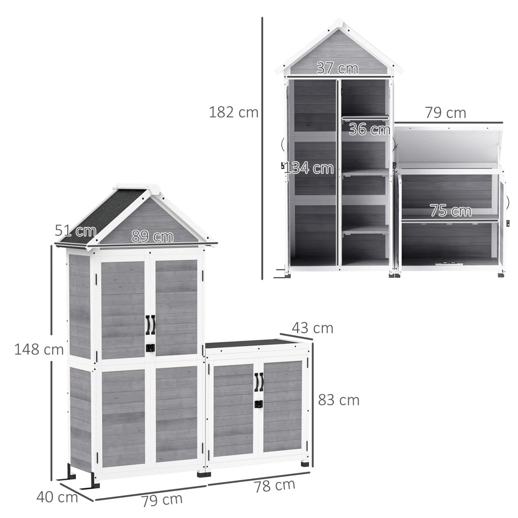 Set 2 Armadi Porta Attrezzi da Esterno Porte con Blocco in Legno di Abete Grigio Chiaro