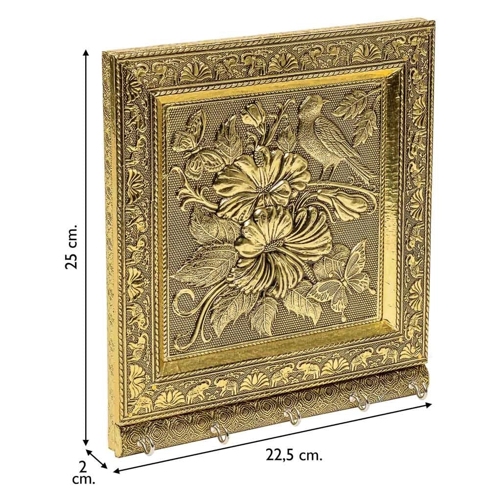 Portachiavi in metallo dorato goffrato 25x22,5x2h