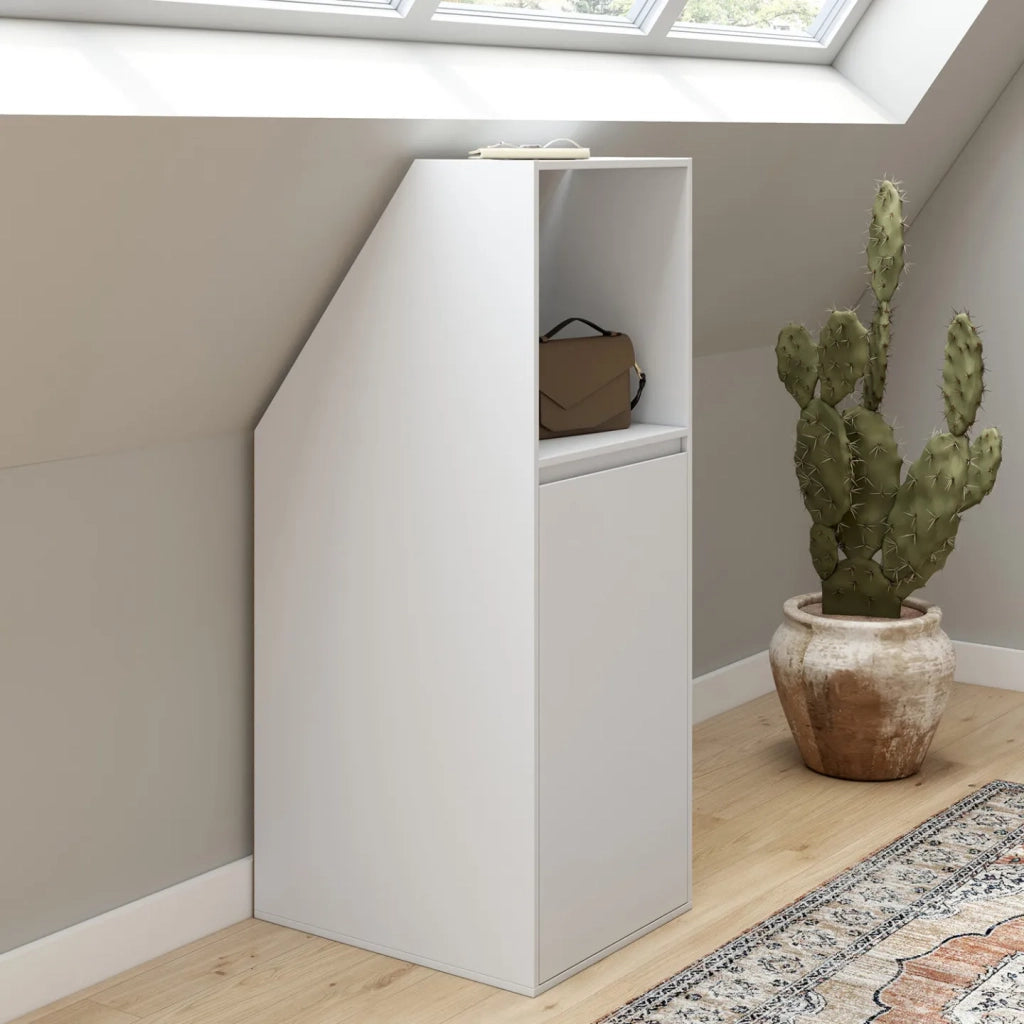IDMarket - Armadio inclinato 1 anta e 1 nicchia TOMI 40 x 50 x 110/70 cm bianco