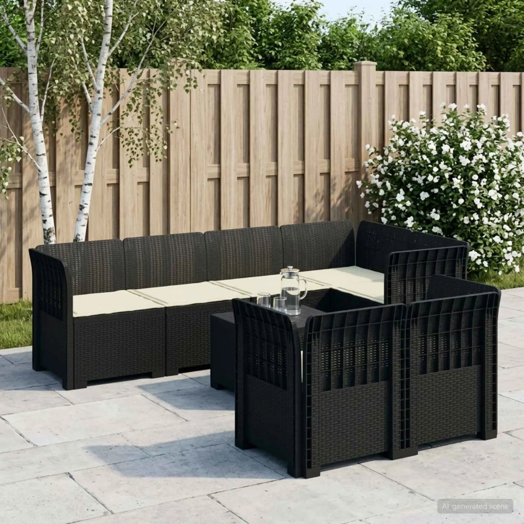 Divano 7 Posti da Giardino con Cuscini Aspetto Rattan PP 3444142
