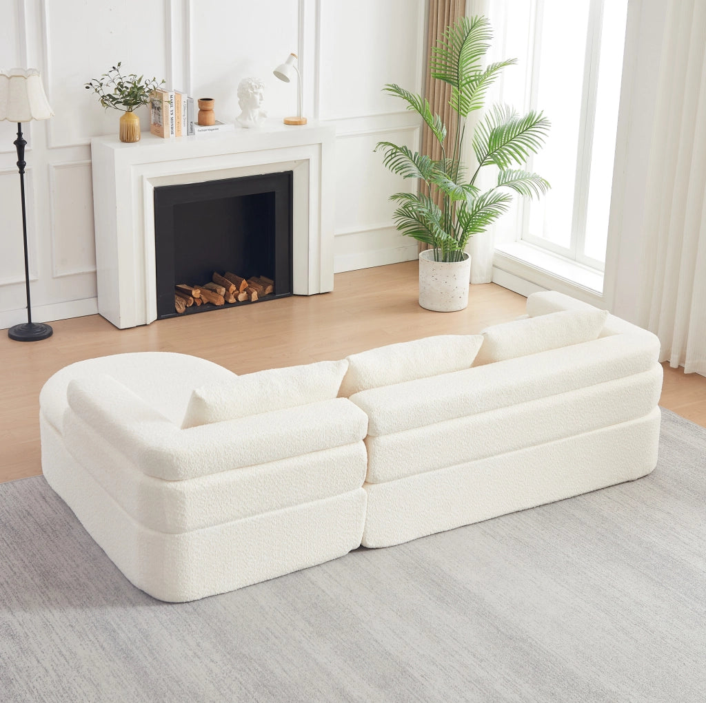 Divano angolare 3 posti beige in ciniglia con chaise longue