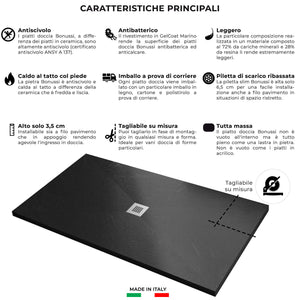 Piatto Doccia in Pietra 80x150 cm Bonussi Ardesia Stone Central Nero