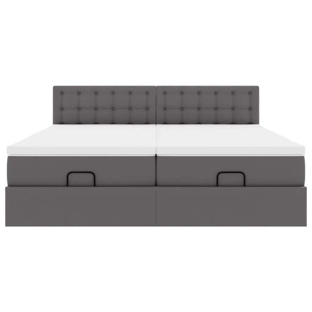 Struttura Letto Pouf con Materassi Grigio 200x200 cm Similpelle 3312813