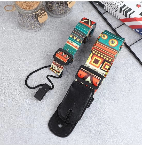 Cinturino per ukulele da 100cm, regolabile, con stampa a tema nazionale, cinturino per ukulele unico con estremità morbide in pelle PU, adatto per ukulele sopranino, concert, tenore e baritono strumenti a pizzico