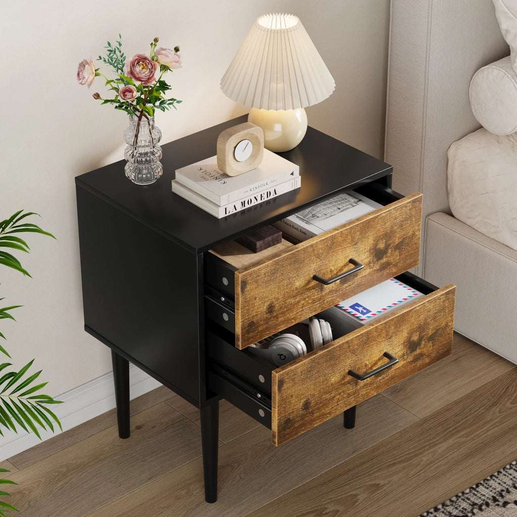 Comodino con 2 cassetti in MDF, stile retrò, per camera da letto e soggiorno, colore marrone antico, 51 × 38 × 66 cm