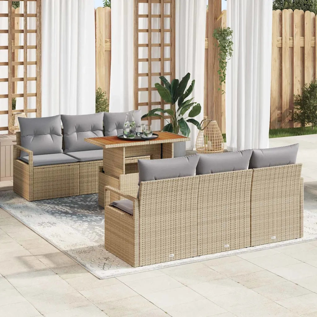 Set Divano da Giardino 7 pcs Beige Poly Rattan 3358394