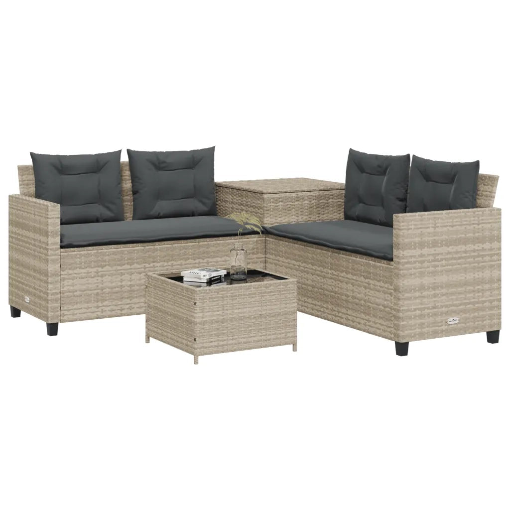 Divano Giardino | Set Salotto da Giardino Tavolo e Cuscini a L Grigio Chiaro Polyrattan