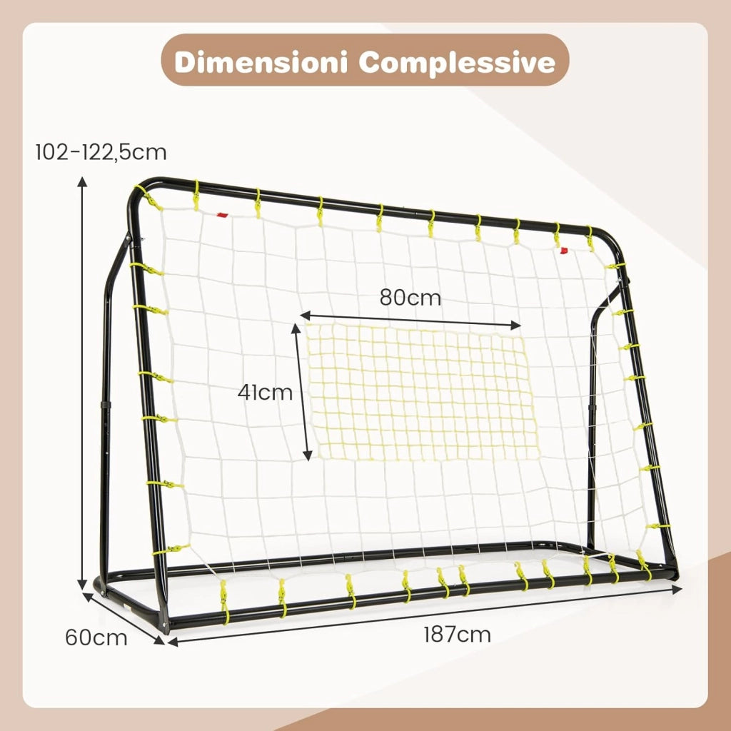 Set di Reti da Calcio 2-in-1 per Bambini: Ribalta e Porta da Calcio 187 x 122,5 cm, Set di Rete di Rimbalzo e Rete da Calcio Regolabile, Struttura in Metallo Robusto