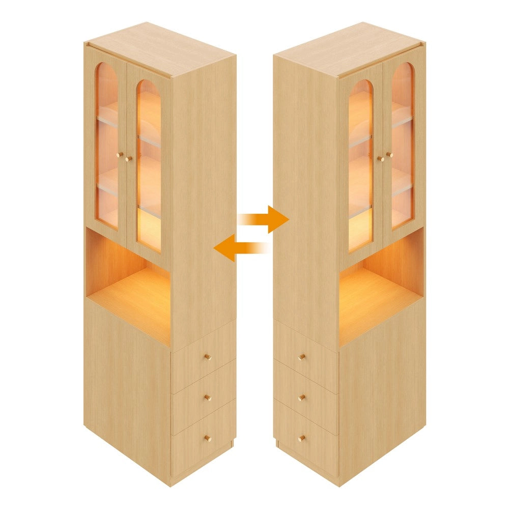 Libreria Alta con Vetrina in Vetro, LED e Cassetti ¨C Xylo ¨C Legno, 60x40x200 cm
