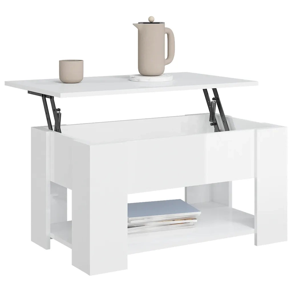 Tavolino Salotto Bianco Lucido 79x49x41 cm in Legno Multistrato 809716