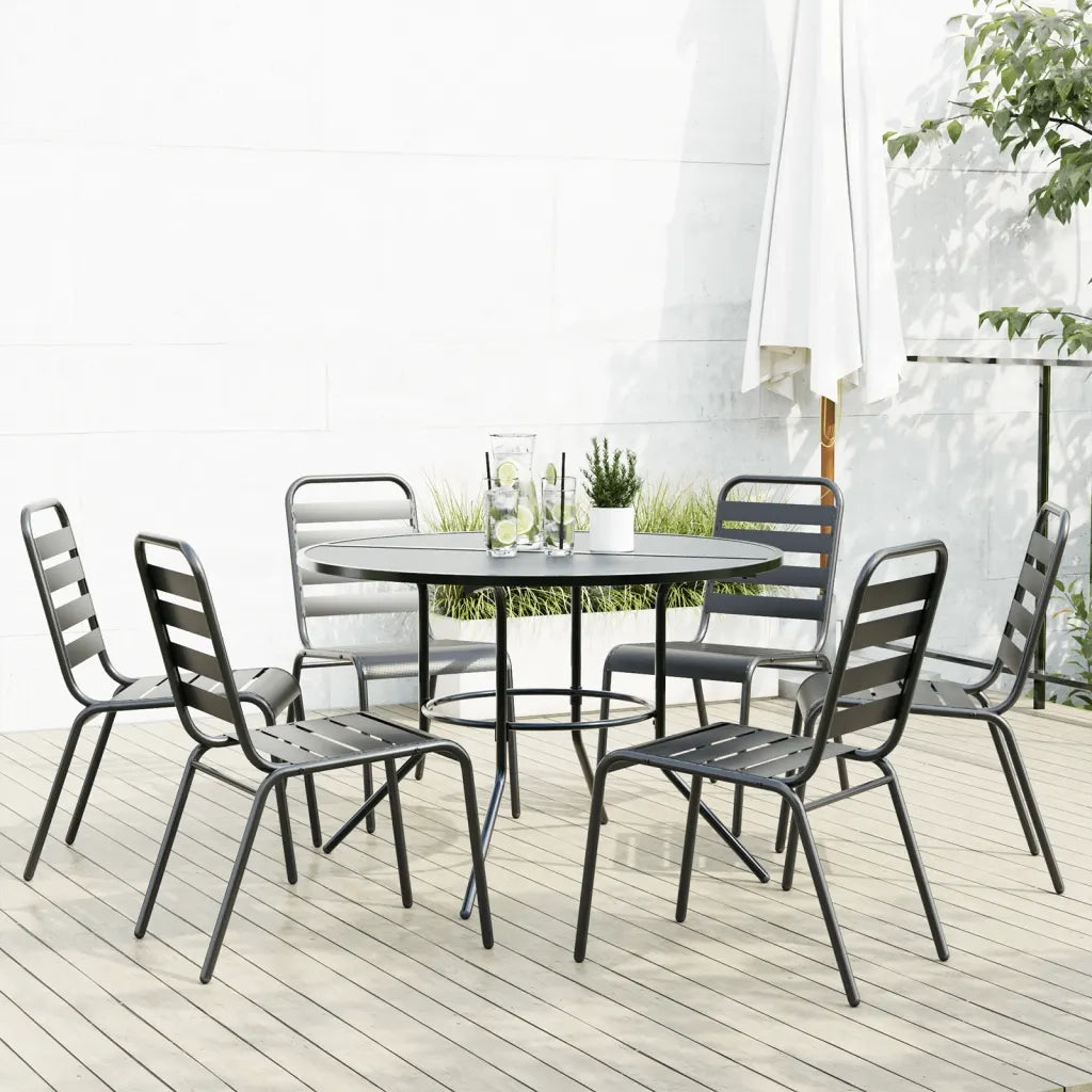 Set Sedie Giardino Impilabili 7pz Antracite Acciaio Verniciato 3283767