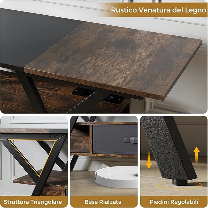 Mobile Porta TV per Schermo fino a 65'', Tavolo per TV con Luci LED Regolabili, Stazione di Ricarica e Telecomando, Consolle Media a 3 Ripiani con Cassetto per Soggiorno, 140x40x54cm (Marrone)