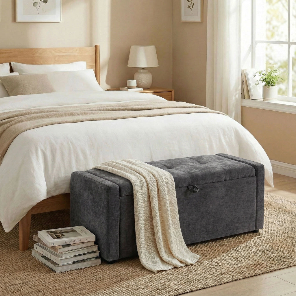 Pouf imbottito con contenitore ¨C zephmum ¨C 122x48x44 cm grigio scuro