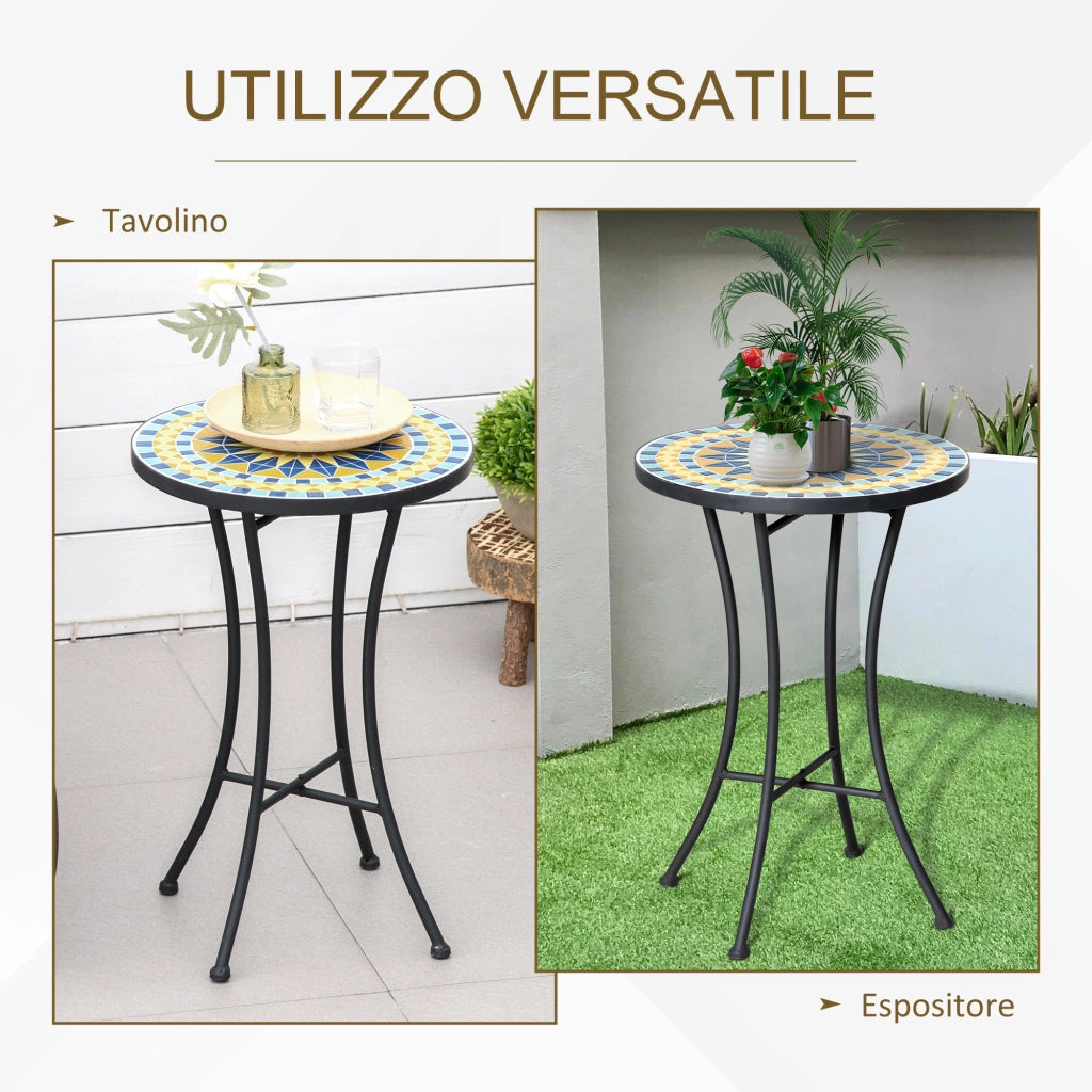 Tavolino da Giardino in Metallo con Piano d'Appoggio a Mosaico, §¶35.5x53.5cm