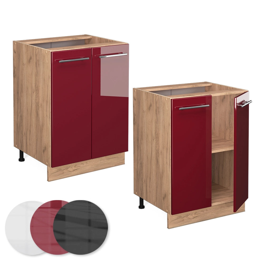 Mobiletto base cucina Fame-Line Bordeaux lucido/Rovere dorato 60 cm senza piano di lavoro Vicco