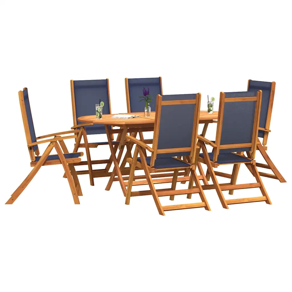 Set Pranzo da Giardino 7pz Legno Massello di Acacia e Textilene
