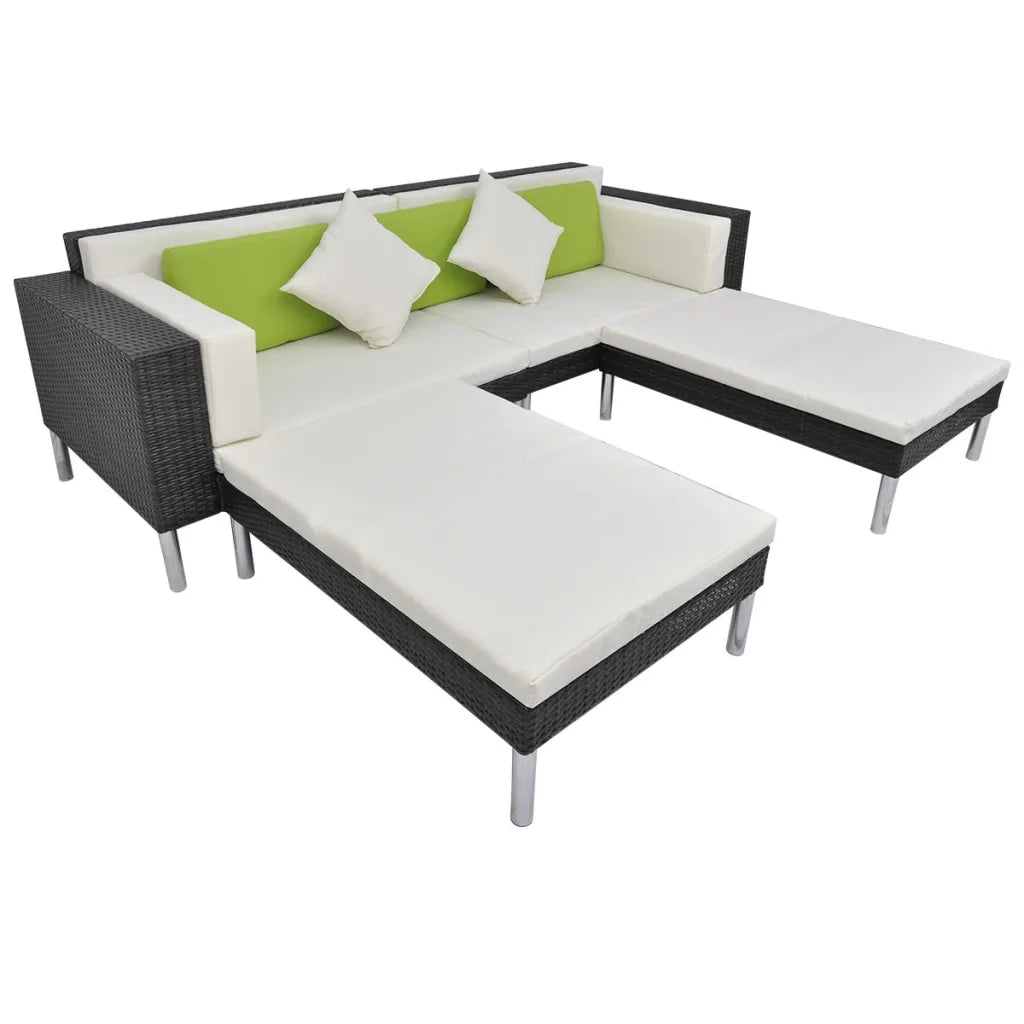 Set Divani da Giardino 4 pz con Cuscini in Polyrattan Nero cod mxl 36934