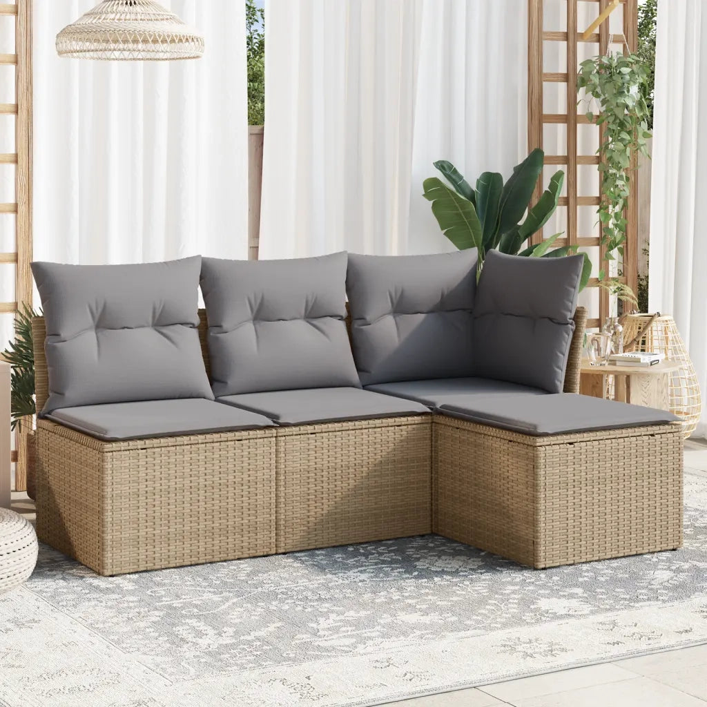 Set Divano da Giardino 4 pz con Cuscini Beige in Polyrattan 3249338