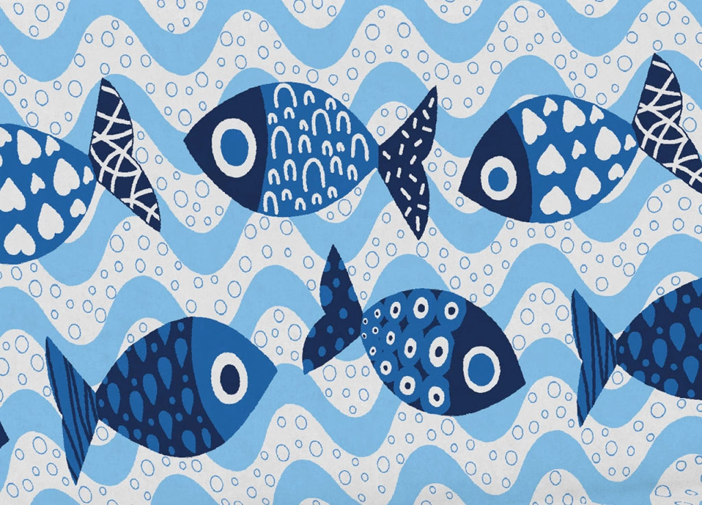 Telo Arredo Multiuso Linea Pensieri Delicati In Cotone Disegno Pesciolini - Matrimoniale - Blu