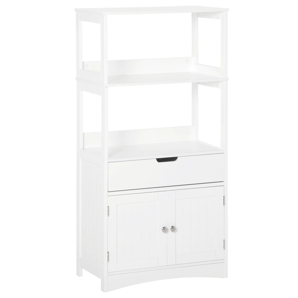 Mobiletto da Bagno con Mensole 2 Ante 1 Cassetto 60x33x122,5 cm in Legno Bianco