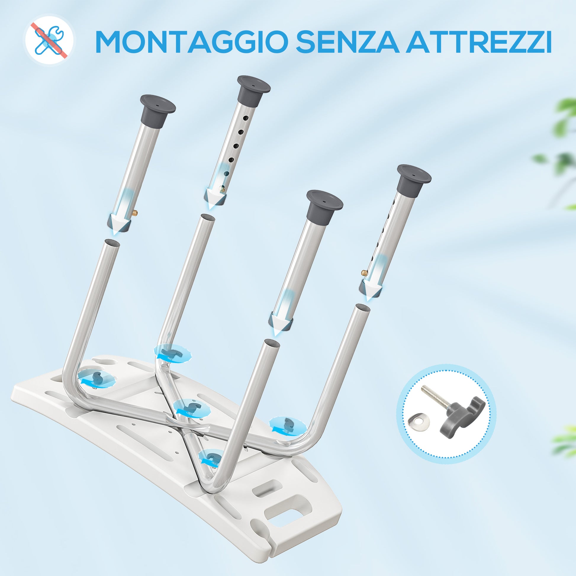 Sgabello da Doccia Altezza Regolabile 6 Livelli 39-52 cm in Lega di Alluminio e Plastica Antiscivolo Grigio