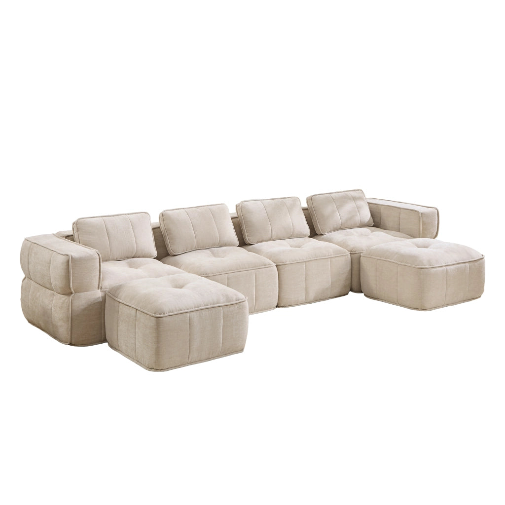 Divano modulare senza telaio con seduta profonda schienale ergonomico e base antiscivolo in poliestere beige