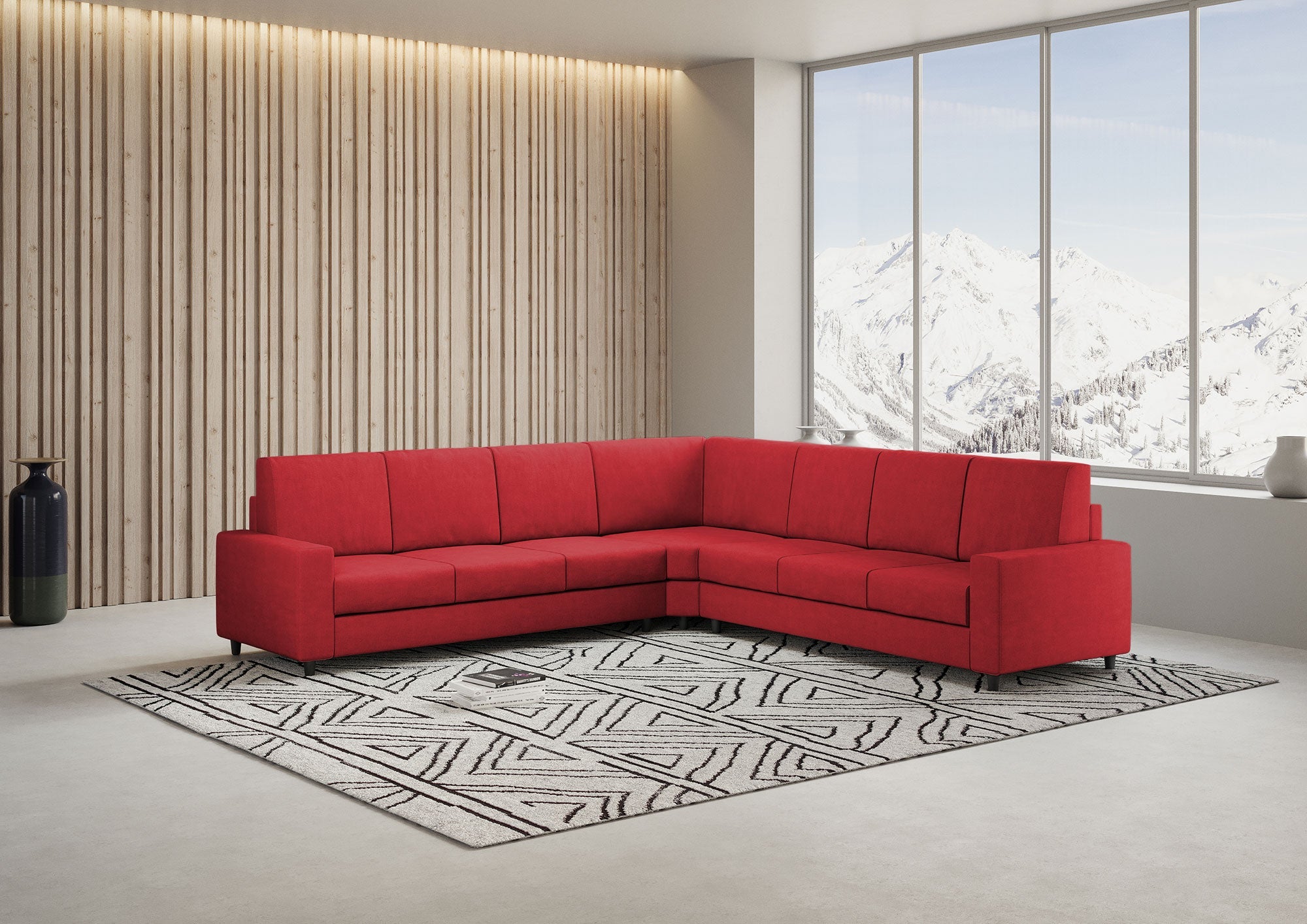 Divano Angolare 7 Posti 286x286x85 cm Sakar in Tessuto Rosso