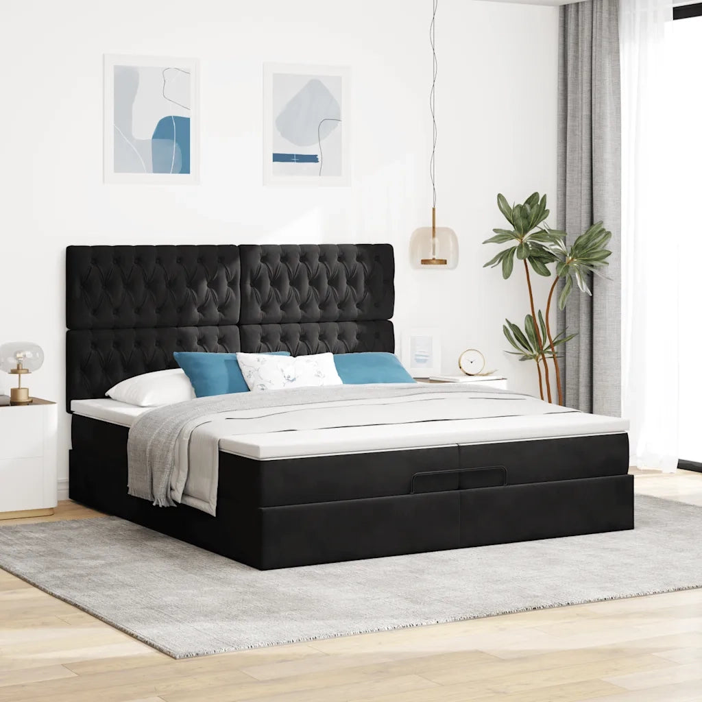Struttura Letto Pouf con Materassi Nero 200x200 cm Velluto 3314416