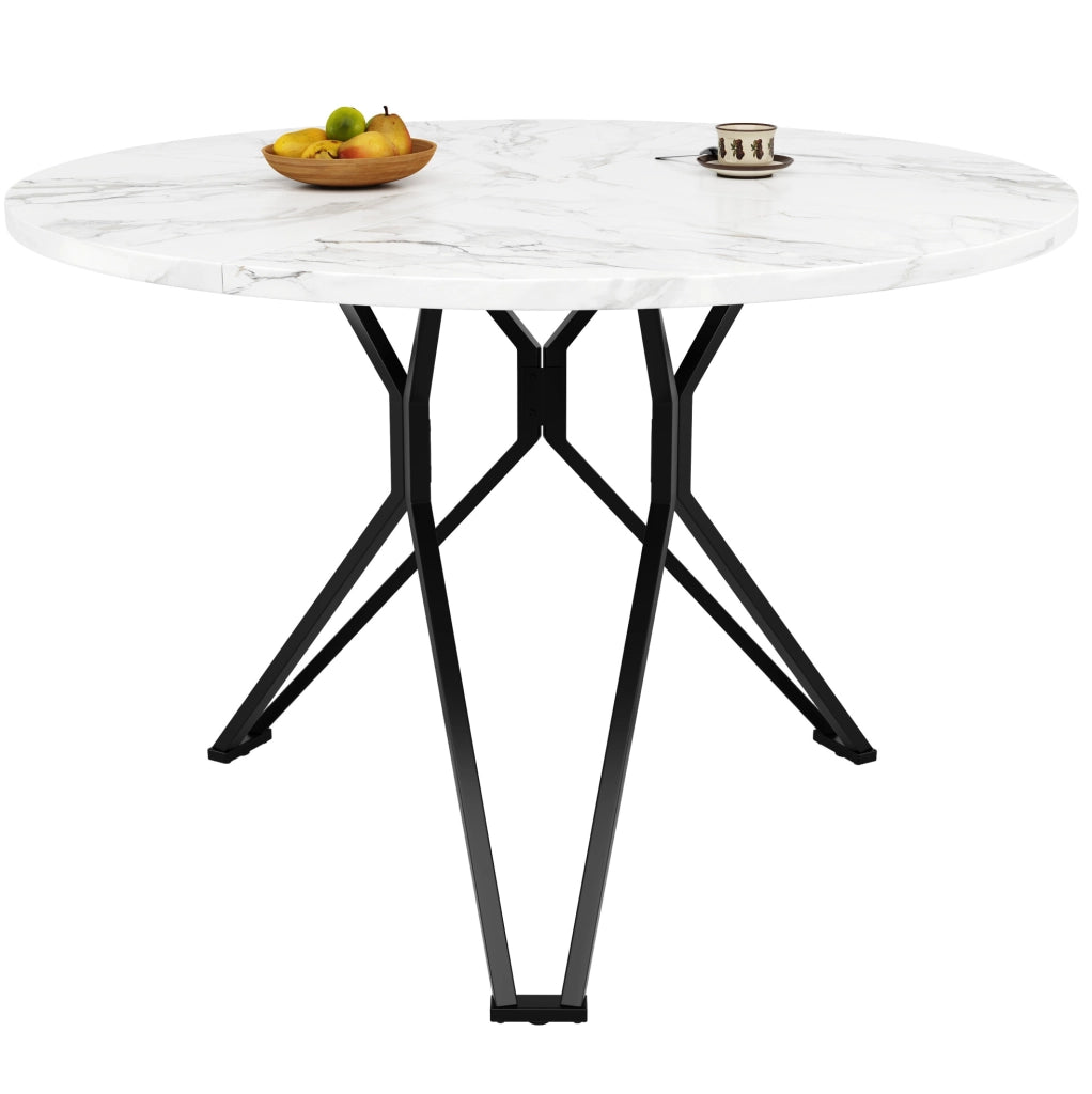 Tavolo da pranzo rotondo 100x100x76 cm con piedi regolabili; MDF effetto marmo nero