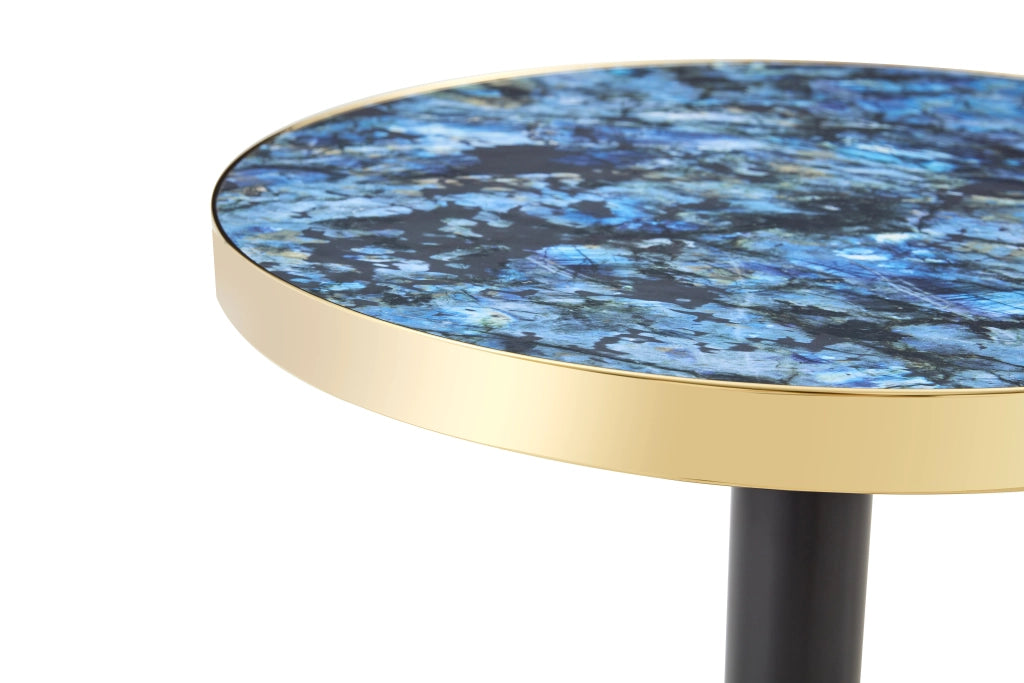 Tavolo da pranzo - rotondo moderno - effetto marmo - bordo oro - base nera/oro - versatile - soggiorno