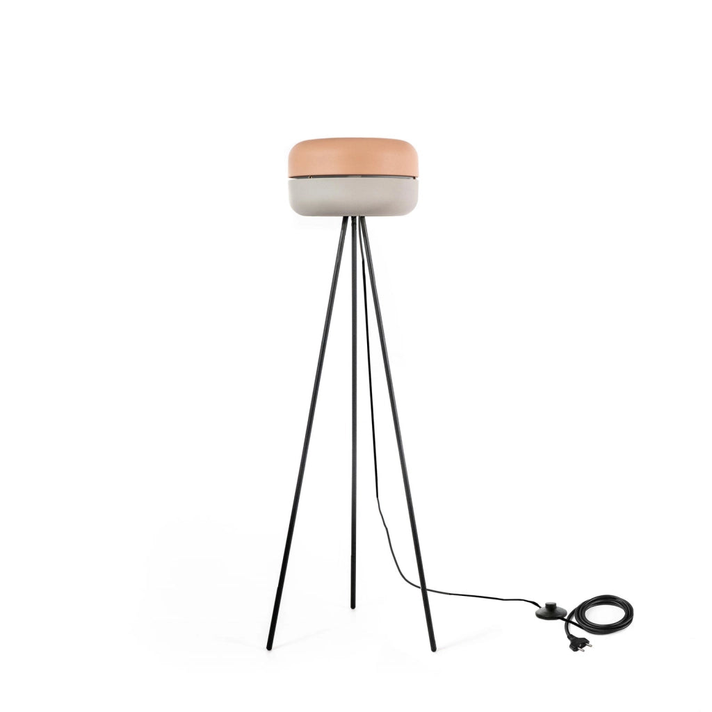 Idra Lampada da Terra con Paralume in Metallo Rosa e Grigio e Struttura Nera, Attacco E27 Max 40W, Design Elegante per Interni - Idra