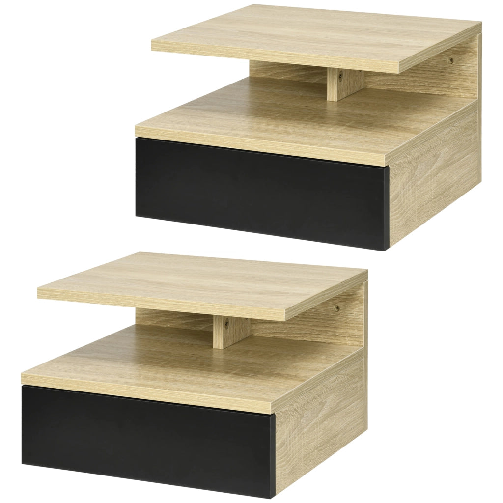 Comodino pensile con cassetto scorrevole e vano ¨C Xylo ¨C Set 2 pezzi nero effetto rovere