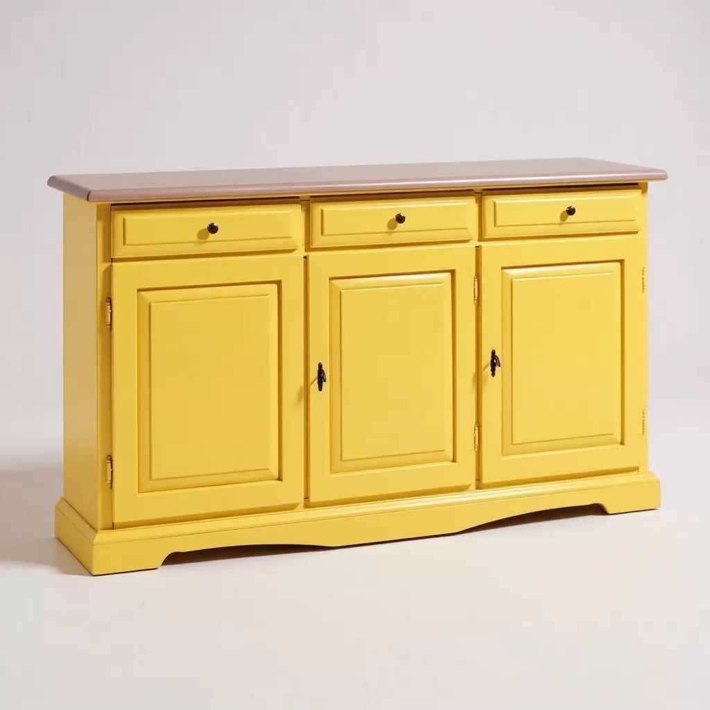 Madia credenza in legno laccato pennellato gialla l.156 p.42 h.85 - Mobili 2G