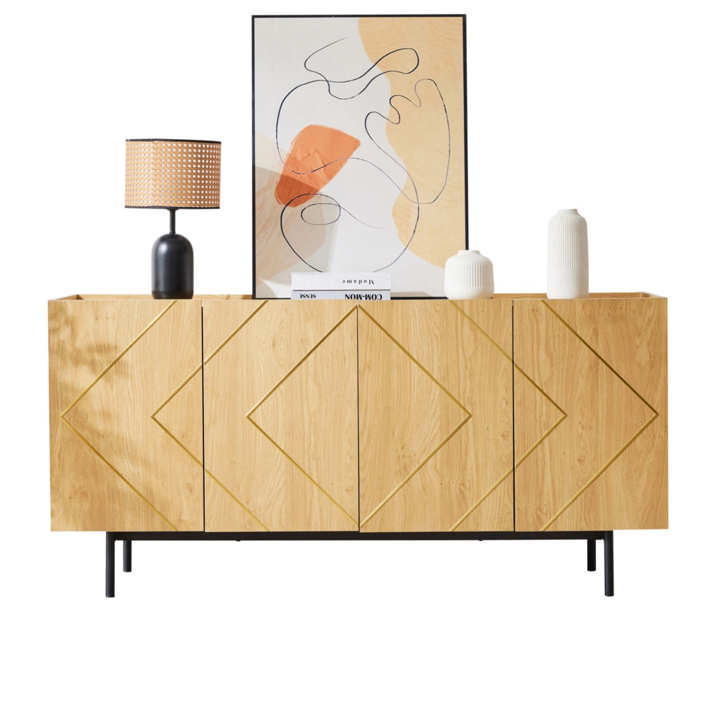 Credenza 160x40x78 cm con 4 ante e ripiani regolabili in truciolare naturale