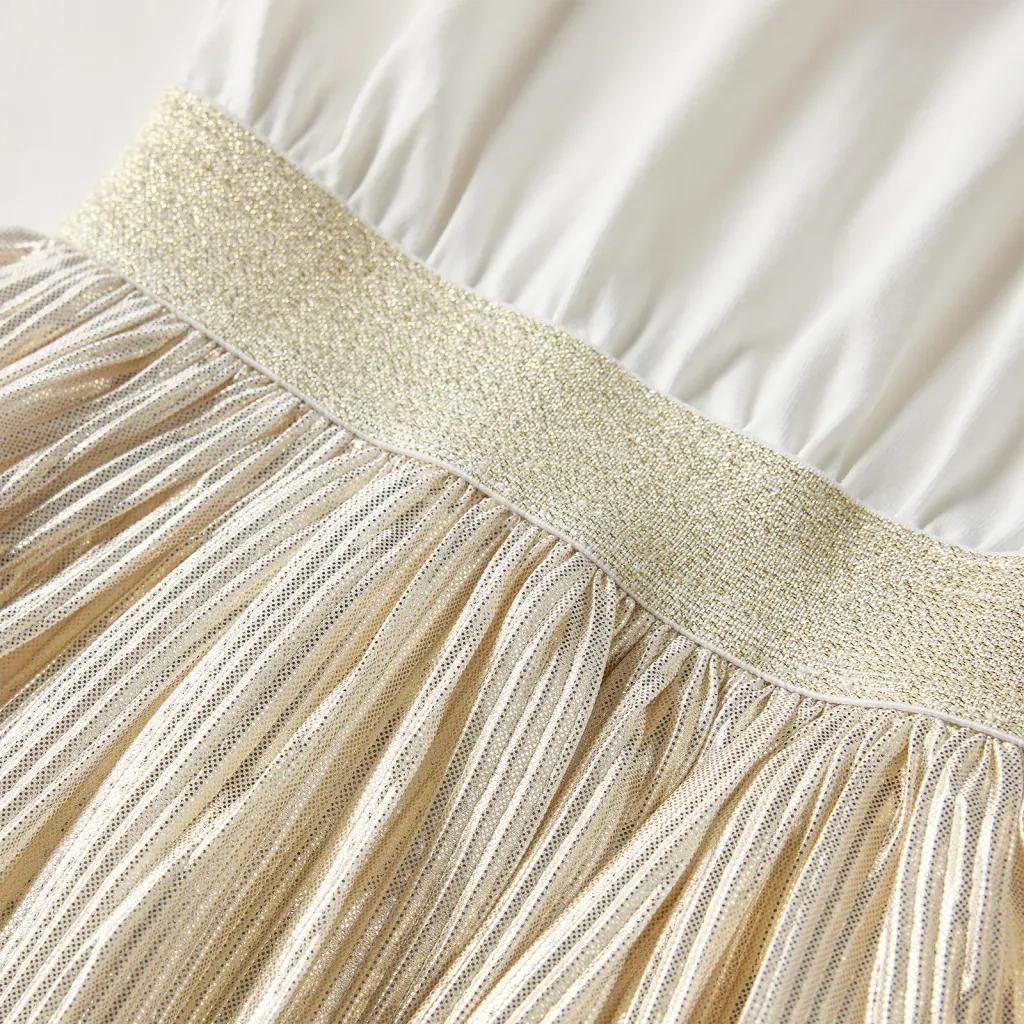 Abito da Bambina a Maniche Corte Ecru 104 CFW4868292