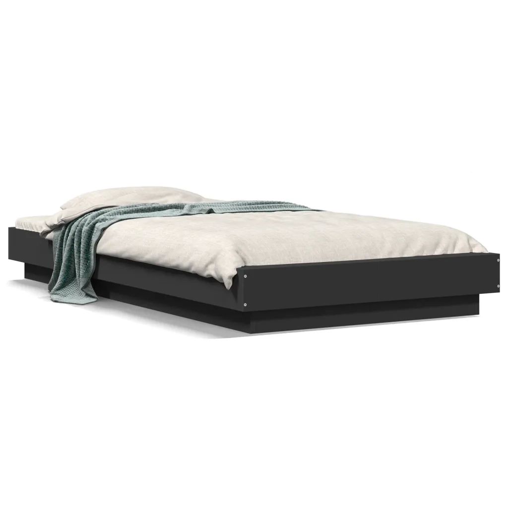 Giroletto con Luci LED-Struttura Letto Nero 100x200 cm in Legno Massello 939212